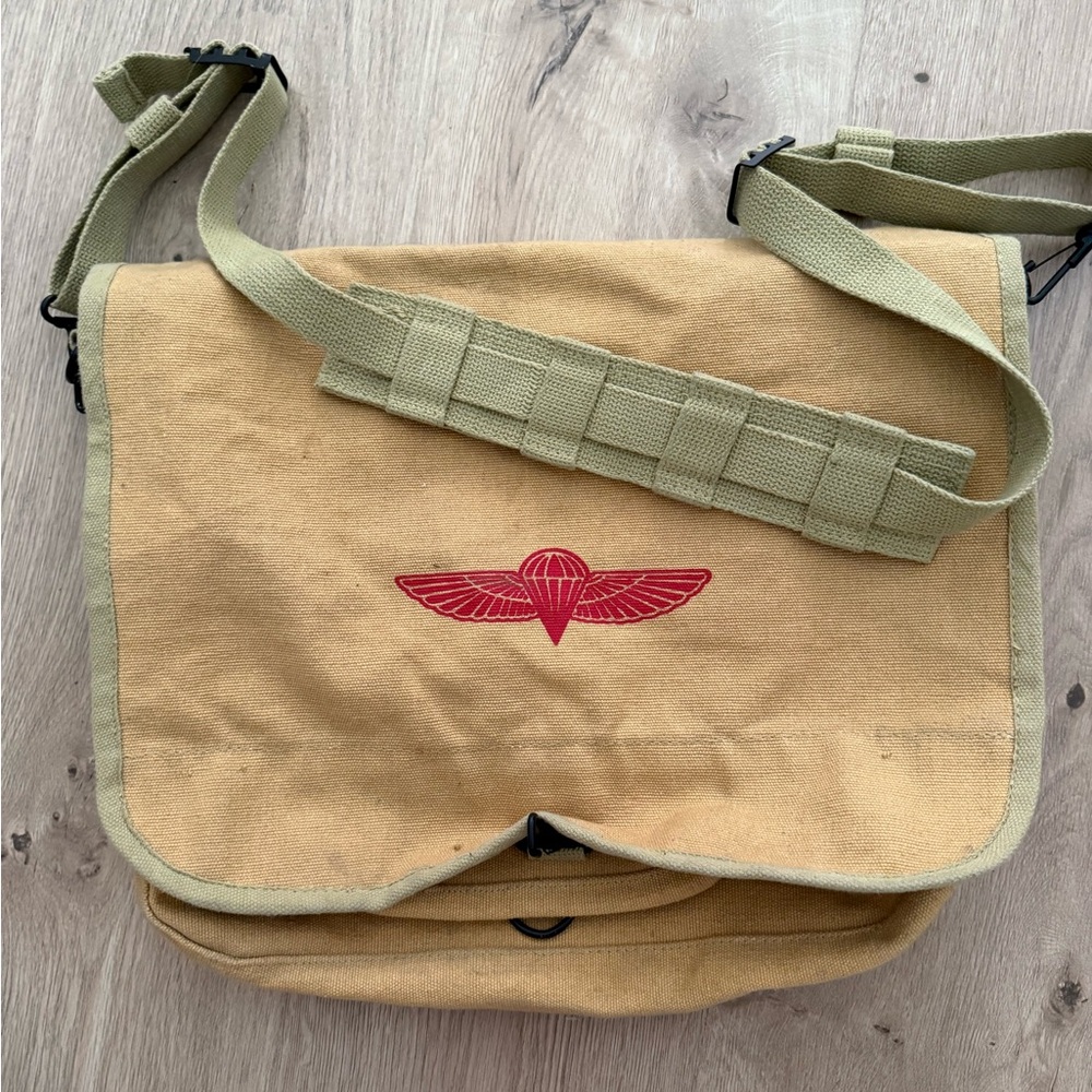 Rothco Canvas Paratrooper Crossbody Messenger Bag with Red Embroidery